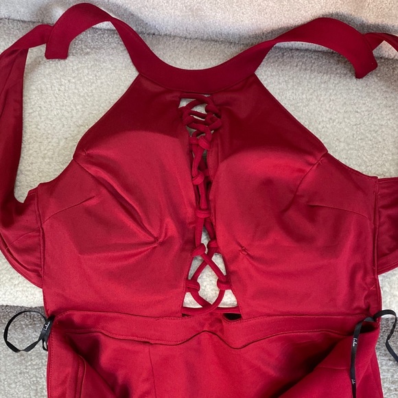 Lulus Red Hot Full Length Lace Up Gown - Picture 6 of 7